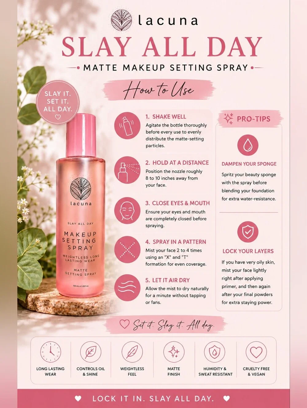 Lacuna Slay All Day Matte Makeup Setting Spray - NEW